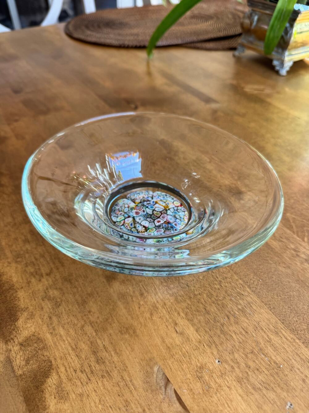 Hand Blown Glass Bowl Murano Style with Millefiori Base